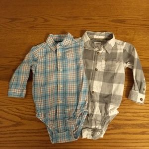 2 Flannel Baby Boy Collared Onesies